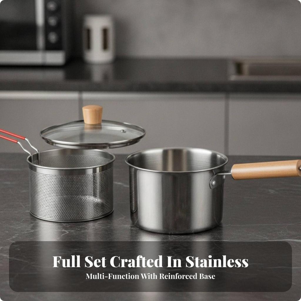 Saucepan with Glass Lid Heat-Resistant Milk Pan Wooden Handle Easy To Clean