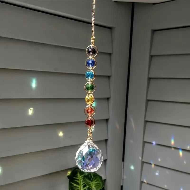 

1pc Colorful Crystal Sun Catcher Rainbow Maker Prism with Hanging Chain for Thanksgiving Home Decoration