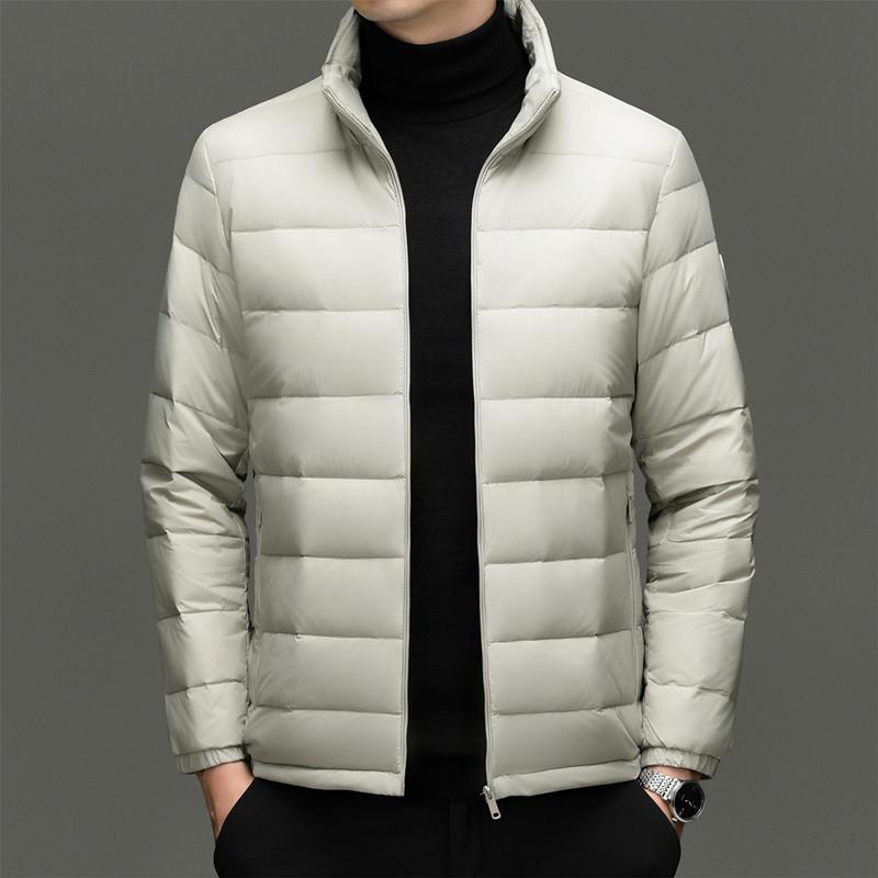 Men's Lightweight Stand Collar Down Jacket - Warm, Trendy, Versatile Dad Style Winter Coat with 90% White Duck Down.