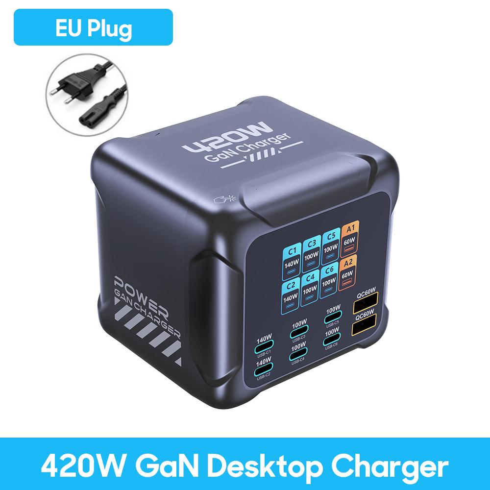 Ubigbuy 420W GaN Ladegerät PPS PD3.1 140W USB Typ C Ladegerät Digitalanzeige Schnellladestation für MacBook 17 Samsung