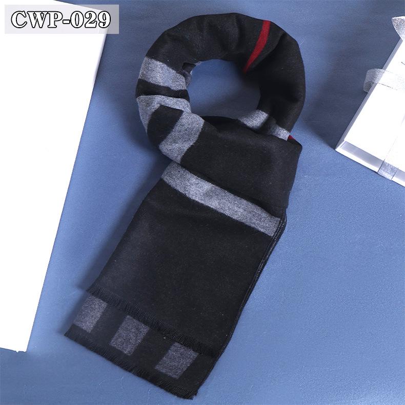 2025 Winter Men's Black Grey Plaid Imitation Cashmere Scarf