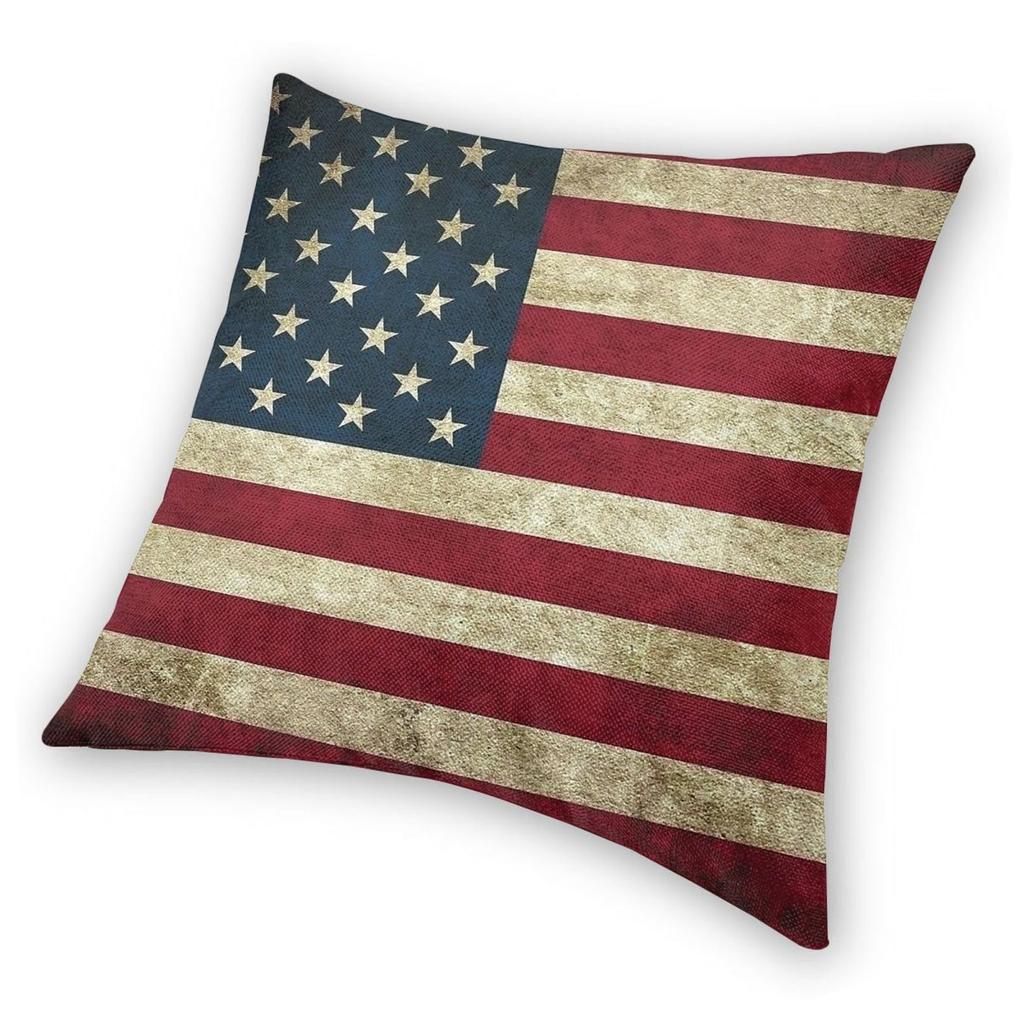 Us Flag Vintage Square Pillowcase Polyester Linen Velvet Printed Zip Decorative Bed Cushion Case 45X45