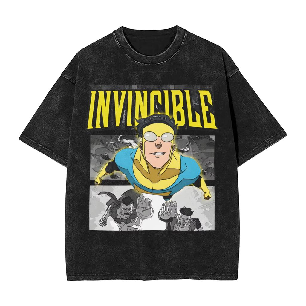 T-shirt Comic Battle Beast Invincible Hip Hop Cotone Lavato Oversize Vintage Uomo Donna T-shirt Lavata Oversize Unisex Harajuku alta qualità