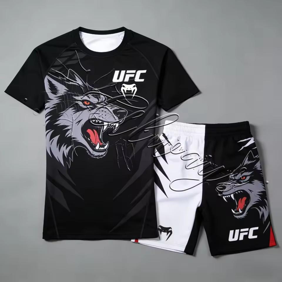 Summer New UFC MMA Sports Fitness Suit for Men and Women Fighting Sanda Boxing Enthusiasts Quick Drying Breathable Set