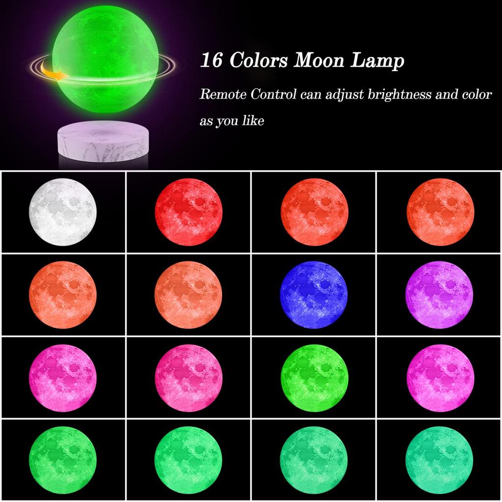 Floating Moon Lamp - Rotating 3D Printed Moon Light with 16 LED Lighting Modes, Magnetic Floating Night Light, Unique Gift for Christmas, Room Decor