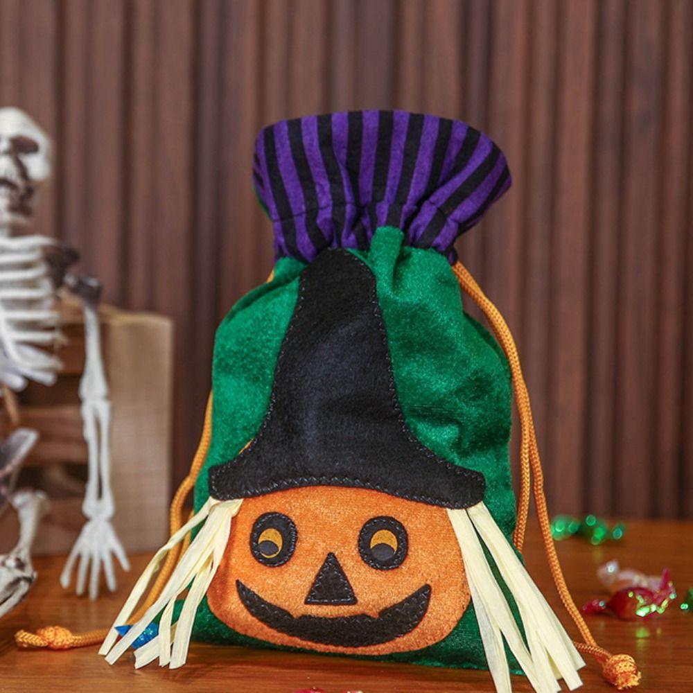 Gifts Pouch Trick or Treat Bag Non-woven Pumpkin Bag Funny Halloween Candy Drawstring Bag  Children