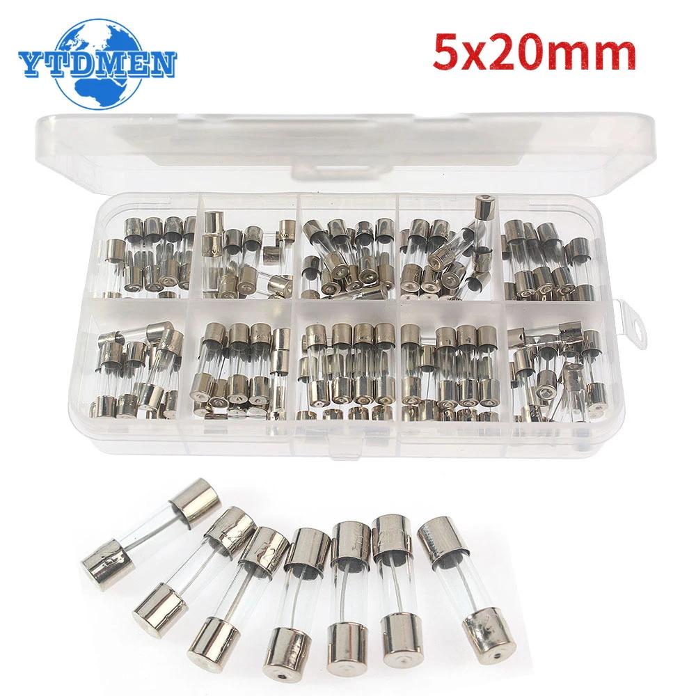 100pcs 5x20mm Glass Tube Fuse Assorted Kit 0.2A 0.5A  1A  2A  3A  5A  8A  10A  15A  20A 30A 250V 5*20mm Quick Blow Fuse with Box