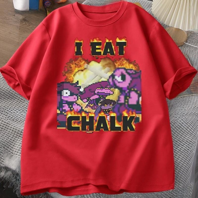 I Eat Chalk Deltarune Game Tshirt for Unisex Women Causal Funny Short Sleeve Round Neck Tshirt Streetwear Male Graphic T Shirts
