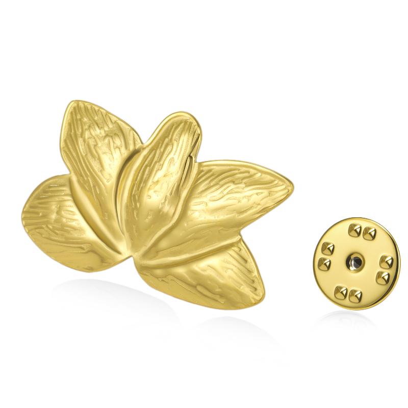 Womens Jewelry Four Petal Flower Brooch French Style Stainless Steel Gold Color Trendy Pin for Wedding Office Gift