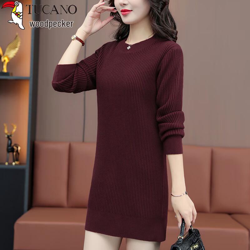 

Вязаное платье-свитер средней длины для женщин Woodpecker 3XL