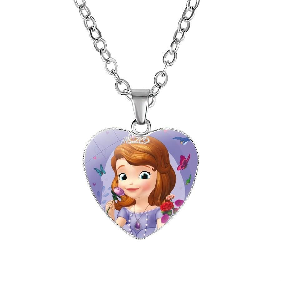 Neue Cartoon Frozen Elsa Prinzessin Herz Anhänger Kinder Halskette Schneewittchen Meerjungfrau Accessoires