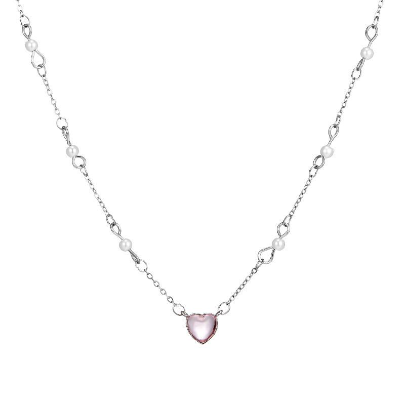 VOYAGE Pink Heart & Pearl Pendant Necklace - Elegant Women's Luxury Choker