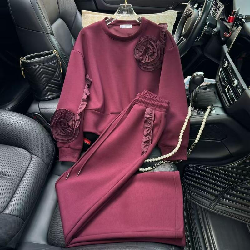 Spring and Autumn Casual Set Hoodie Three-dimensional Flower Long-sleeved Warm Comfortable and Stylish Two-piece Set