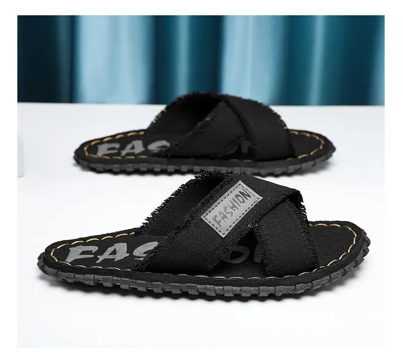 Men Summer Slippers Fashion Fabric Home Men's Slippers Outdoor Rubber Flat Men Sandals Casual Slides House Floor Slippers
