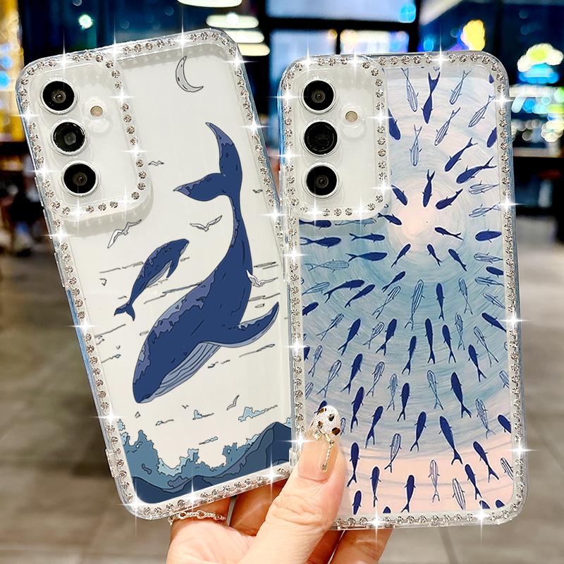 Pouzdro na telefon Žralok Delfín Pro Samsung Galaxy S25 Edge S24 S22 Ultra S23 FE A56 A55 A54 A36 A15 A16 A25 A26 5G Diamantový Měkký Kryt