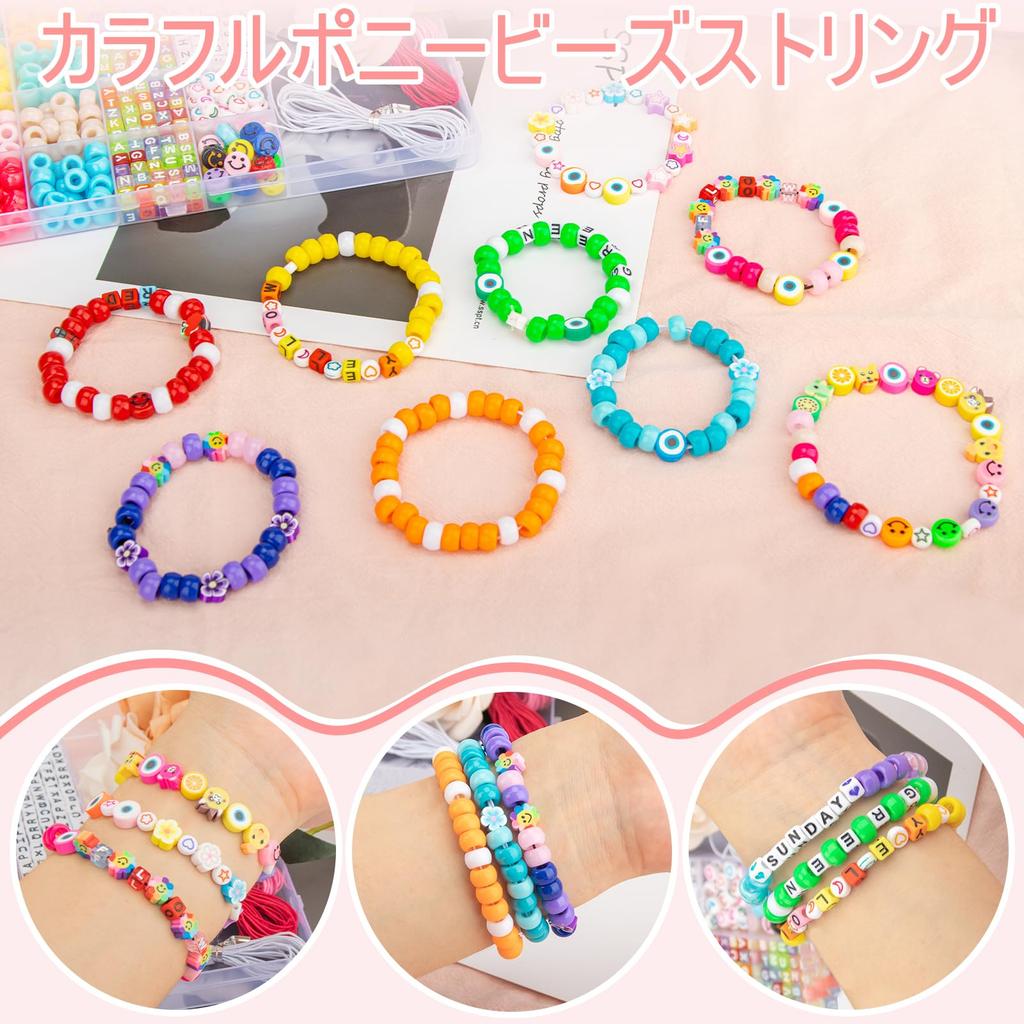 Pony Alphabet Buchstaben Smiley Perlen und Polymer Clay Perlen für Schmuckherstellungssets mit elastischer Schnur und inklusive Armbandherstellungssets für Mädchen