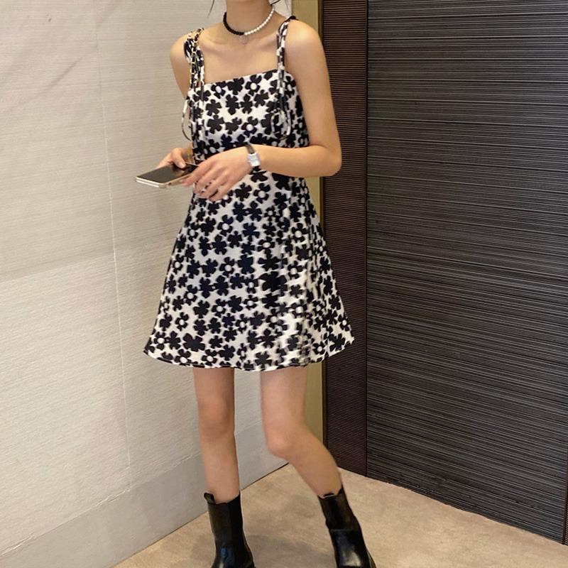 Floral suspender skirt Spice girl pure desire wind waist short-sleeved t-shirt dress children summer