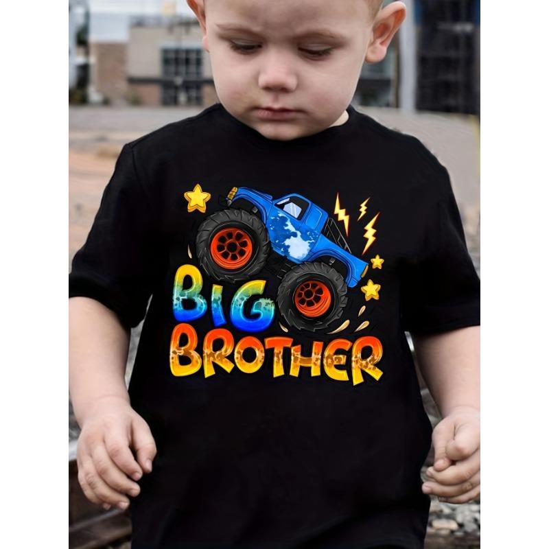 European sizes Boys Cotton T-shirt Big Brother Print For Comfortable And Casual Round Neck Short Sleeves 98cm чёрный