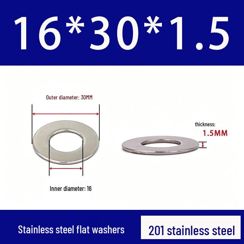 201 Stainless Steel Rust-proof Flat Washer - National Standard Hardware Fasteners with Complete Specifications, In Stock.
