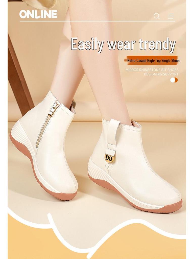 2025 Spring Soft-Soled Wedge Heel Mom Shoes: Thick-Soled, Flat Casual Boots for Height Increase