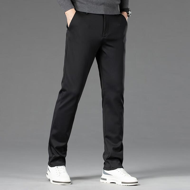 FAPAI Men's Winter Fleece-Lined Straight-Leg Business Dress Pants