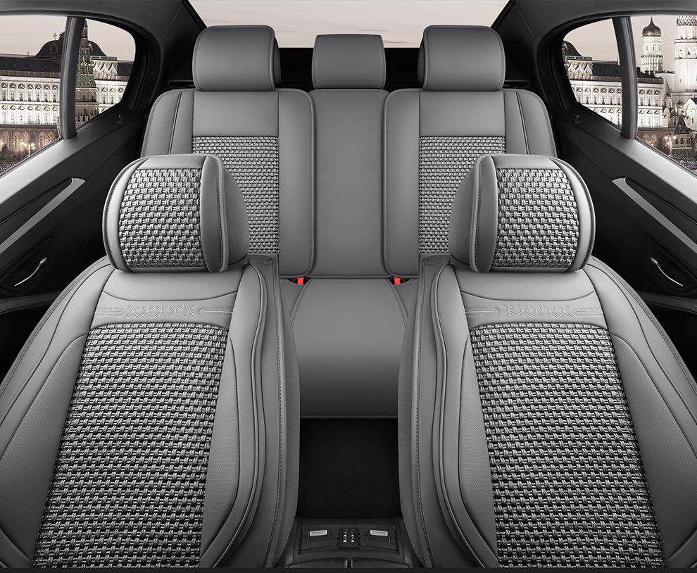 BS38 Ice Silk Leather All-Season Car Seat Cushion - Universal Fit for SUV, Sedan, Pickup, Off-Road Vehicle.