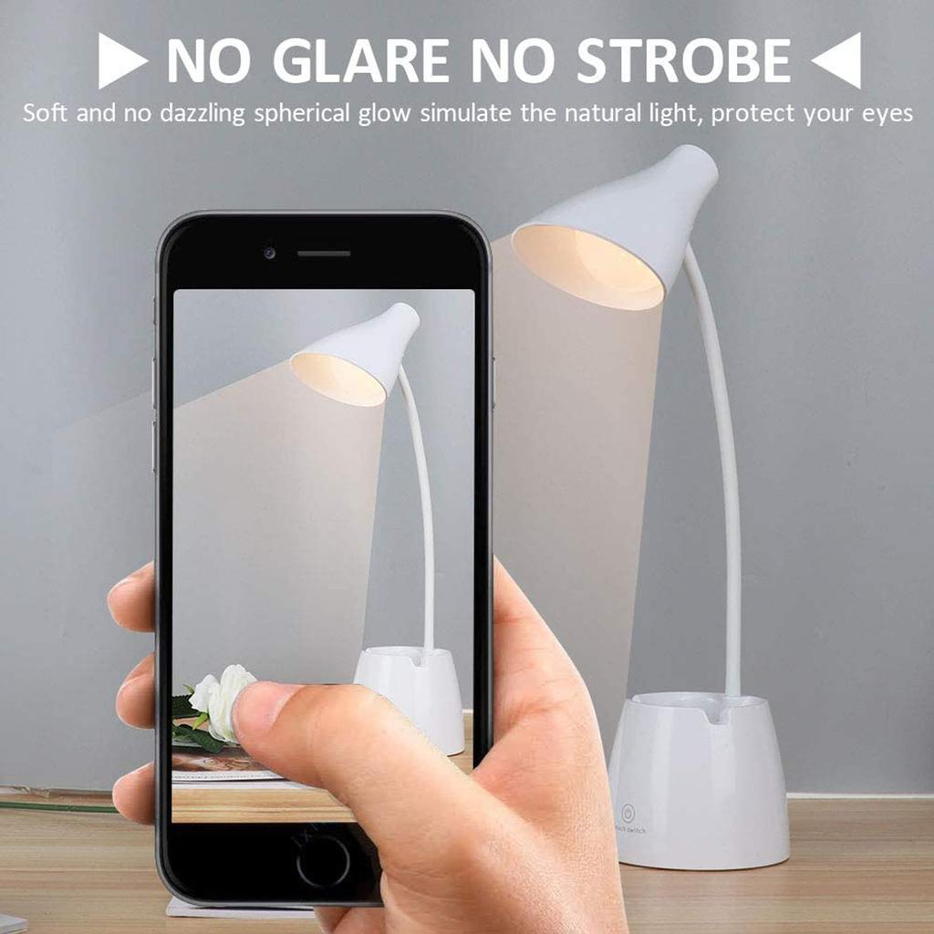LED Rechargeable Touch Dimmable Desk Lamp with Flexible Neck and Pen Holder for Office Study Bedroom Lighting