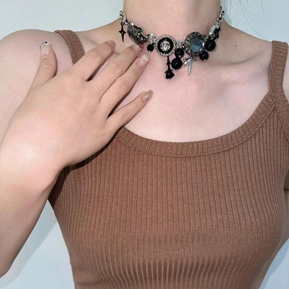 Crystal Rhinestone Beads Necklace Flower Clavicle Chain Choker Charm Gothic Necklace  Party