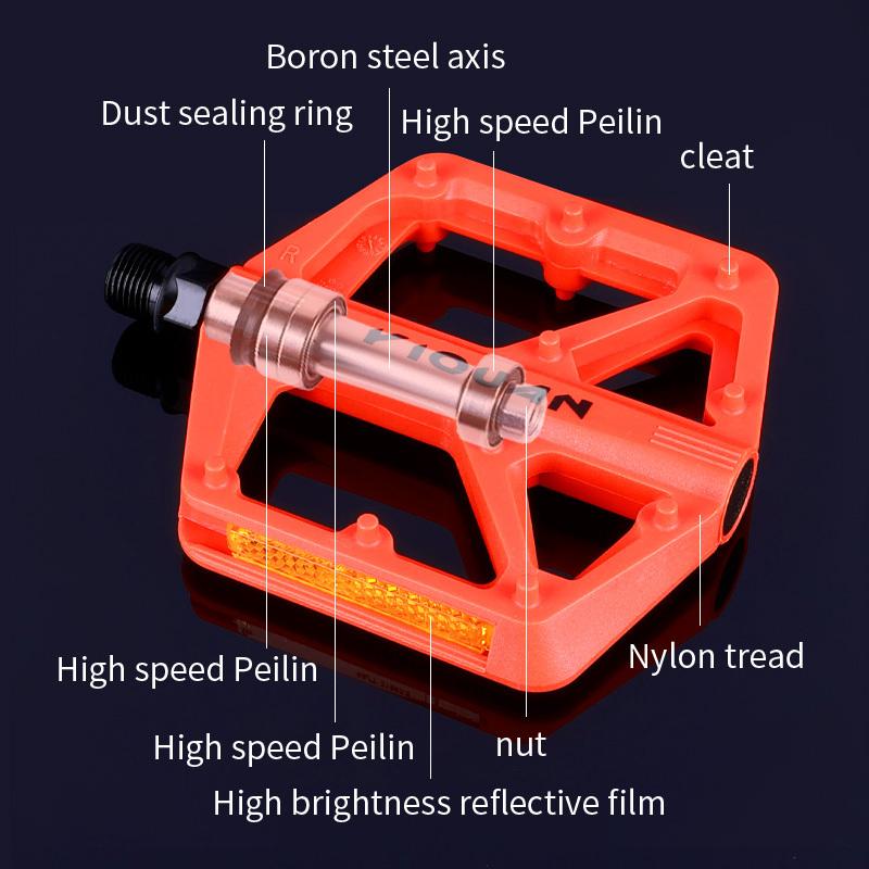 Bike Pedals Nylon Bearing 9/16" Non-Slip Flat Pedals Lightweight Wide Flat Platform Cycling Pedals for BMX Road MTB E-Bike