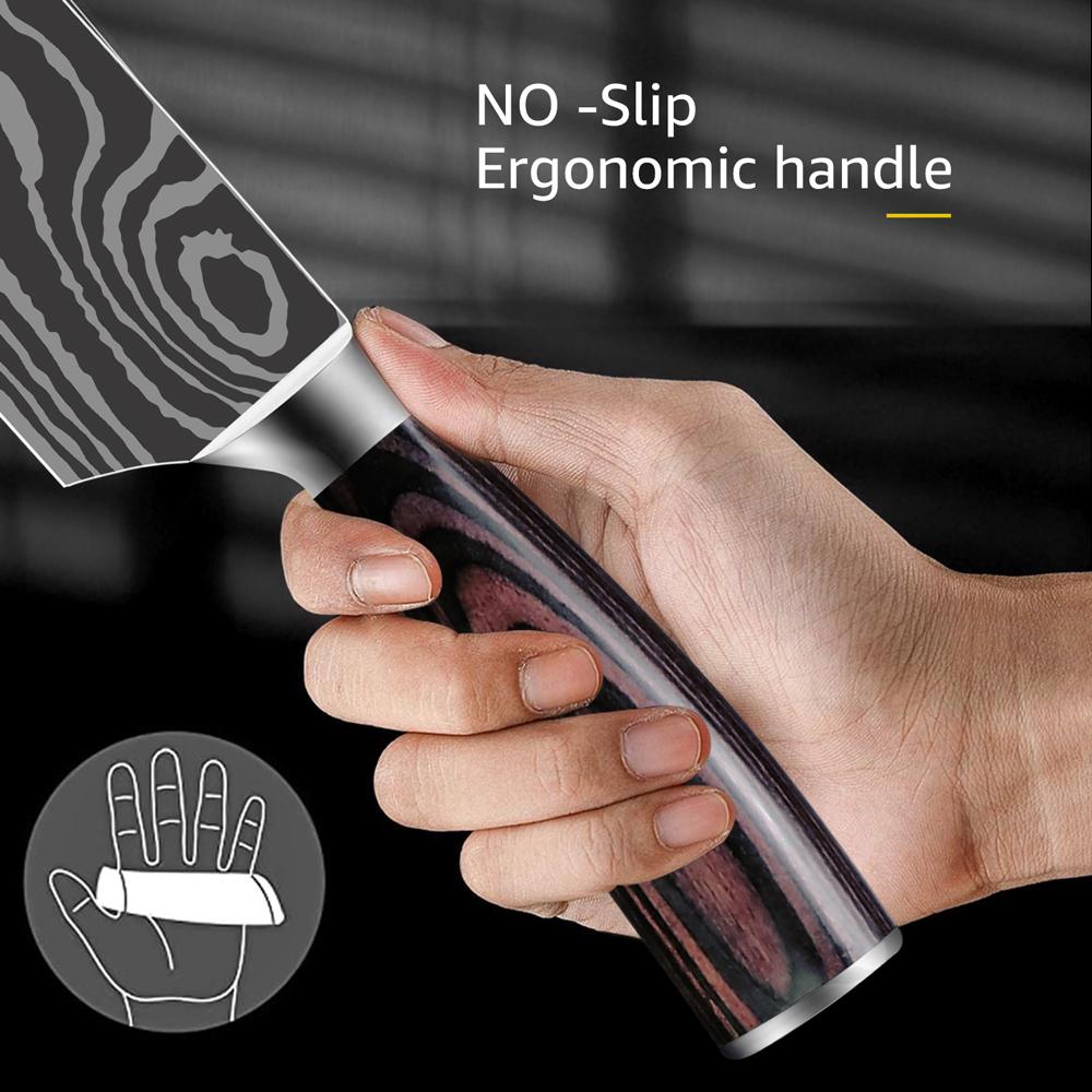 Kitchen Knives 7CR17 High Carbon Stainless Steel Damascus Drawing Gyuto Cleaver Set Slicer Santoku Knife Chef Knife