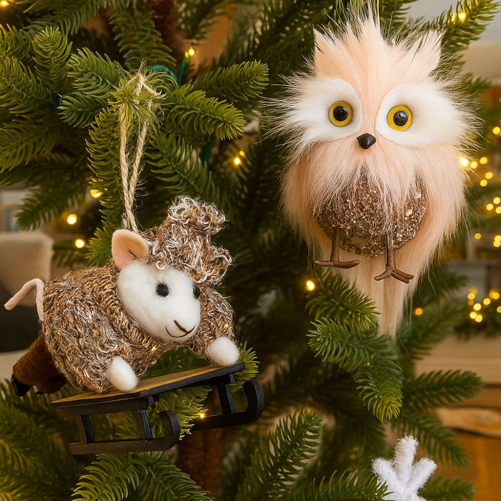 Felt Xmas Tree Pendants Cartoon Christmas Doll Pendant Simulation Owl Ornament  Holiday Decor