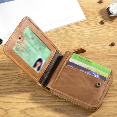 Portefeuille en cuir à deux volets avec fermeture éclair pour homme, pochette de voyage, cadeau