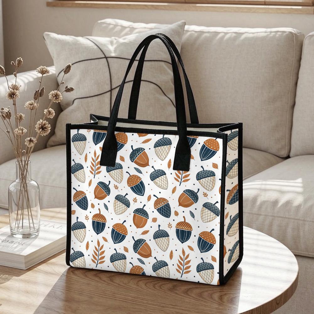 Autumn Acorn Pattern Casual Tote Bag Lightweight Portable Reusable Daily Shopping Handbag