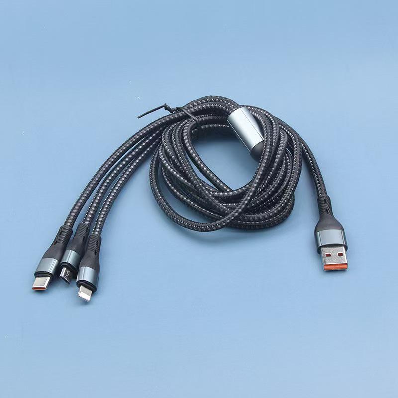 Ultra-Fast 3-in-1 Charging Cable for Apple, Type-C, and Car Use with One-to-Three Braided Design