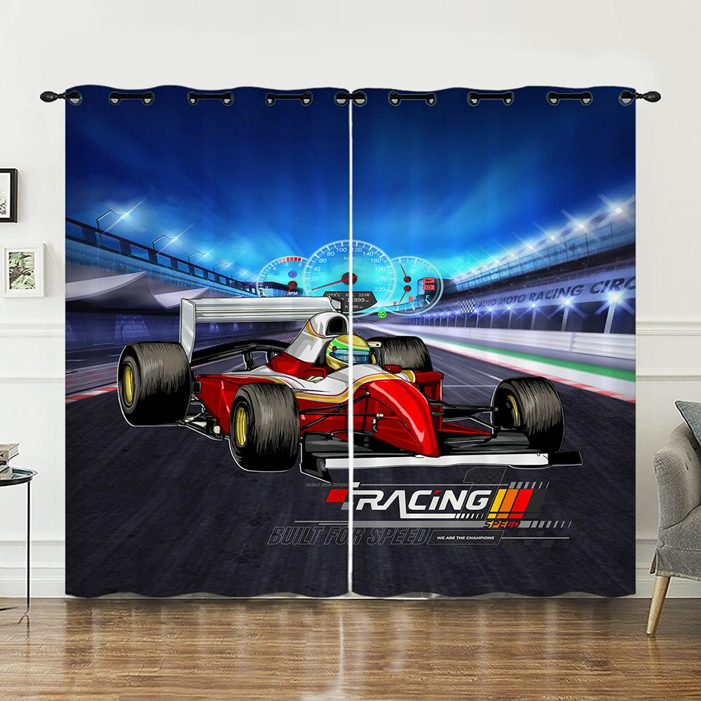 Curtains Car Sports Car Speed Car Decoration Sunshade Digital Printing Curtains Blackout Free Punching