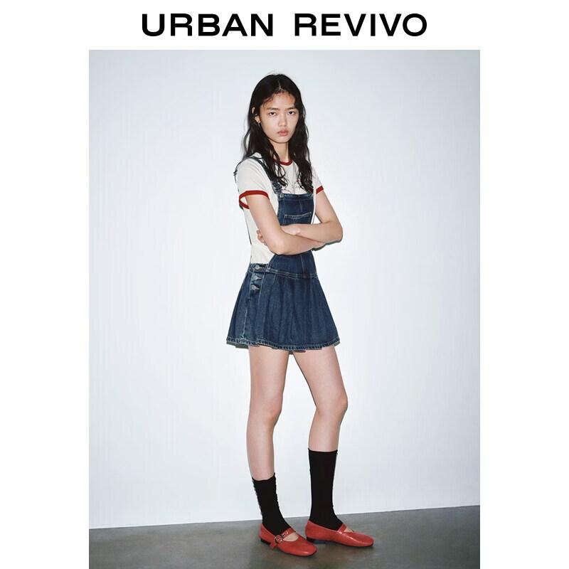 Women s Pleated Denim Suspender Skirt M синий