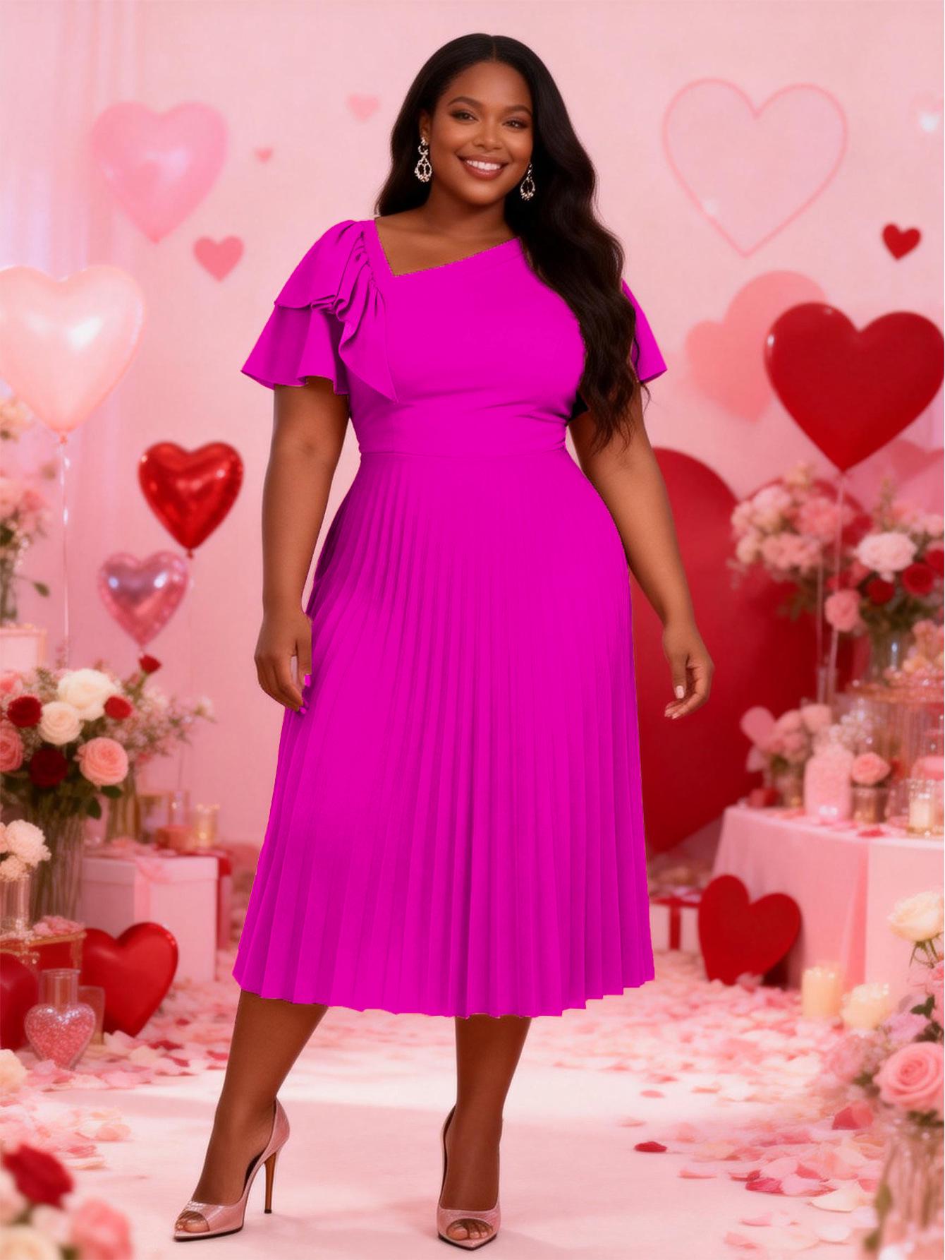 

Женская асимметричная плиссированная юбка с оборками Большого размера Формальное платье 4XL розы красного