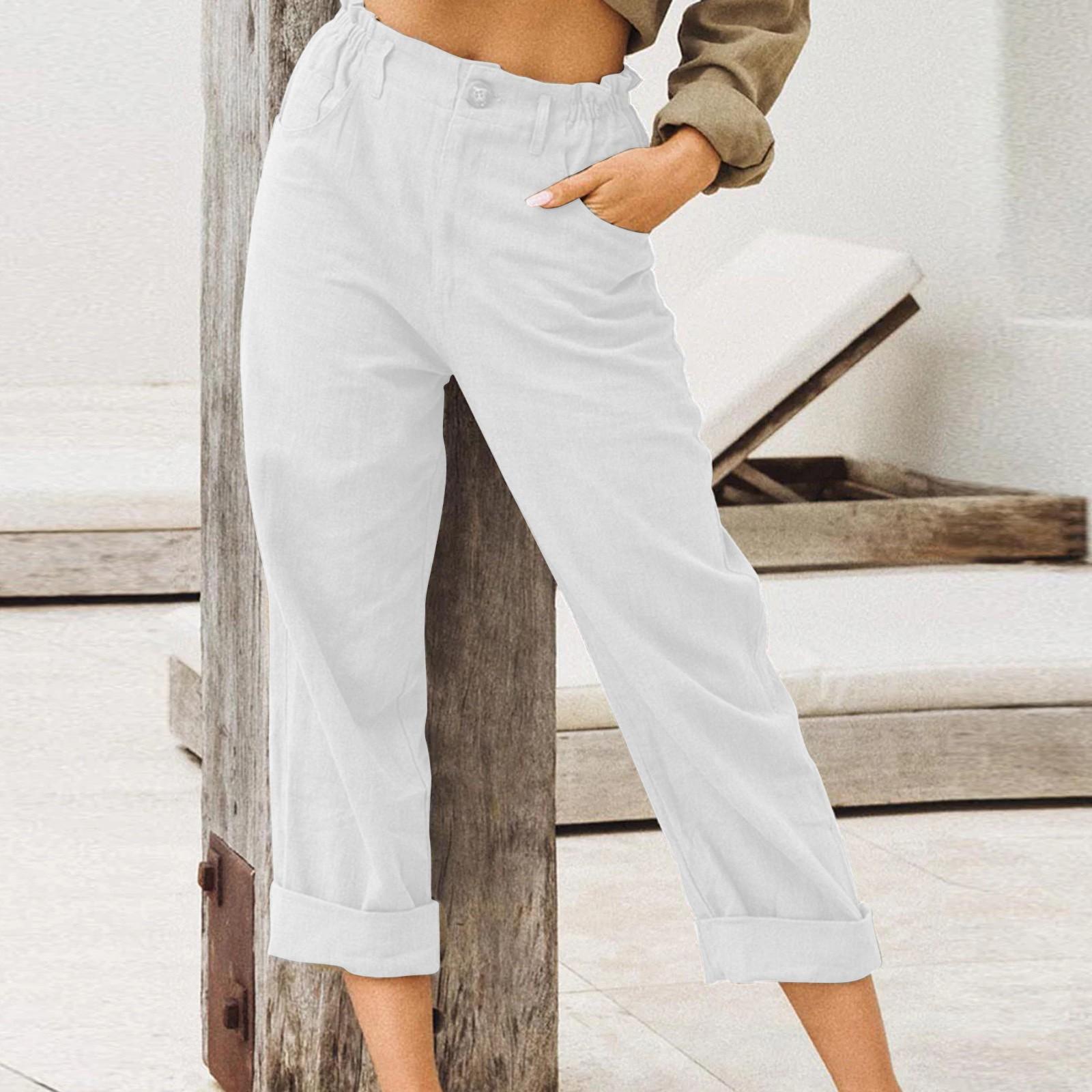 

Женские однотонные свободные брюки с карманами и карманами для свободного времени M белый