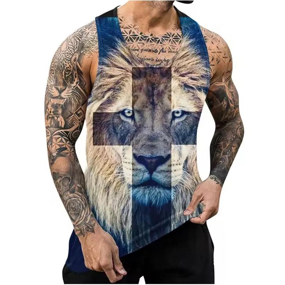 Letní Pánské Módní Ležérní Bez Rukávů Tílko s 3D Potiskem Zvířat s Kulatým Výstřihem