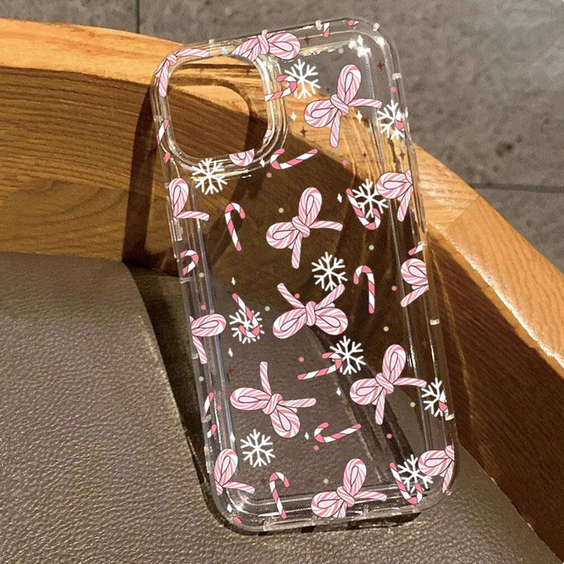Christmas Candy Cane & Bow Transparent Phone Case For Xiaomi Redmi Note 13 12 Pro Plus 5G 11 10 Redmi 13 12 13C 12C Clear Cover
