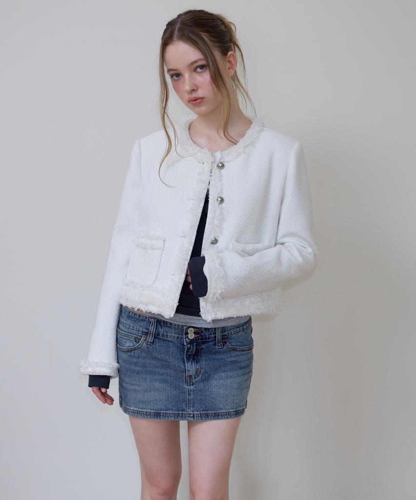ROSEFRANTZ Soft Fringe Tweed Jacket [Ivory]