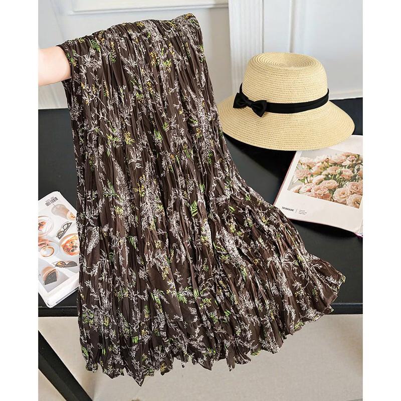 French Retro Floral High-Waist A-Line Skirt