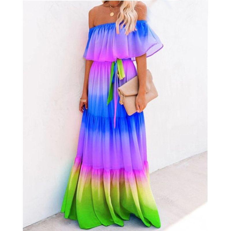 2023 Summer Ladies Tie-Dye Stitching Print Sexy Dress Dress