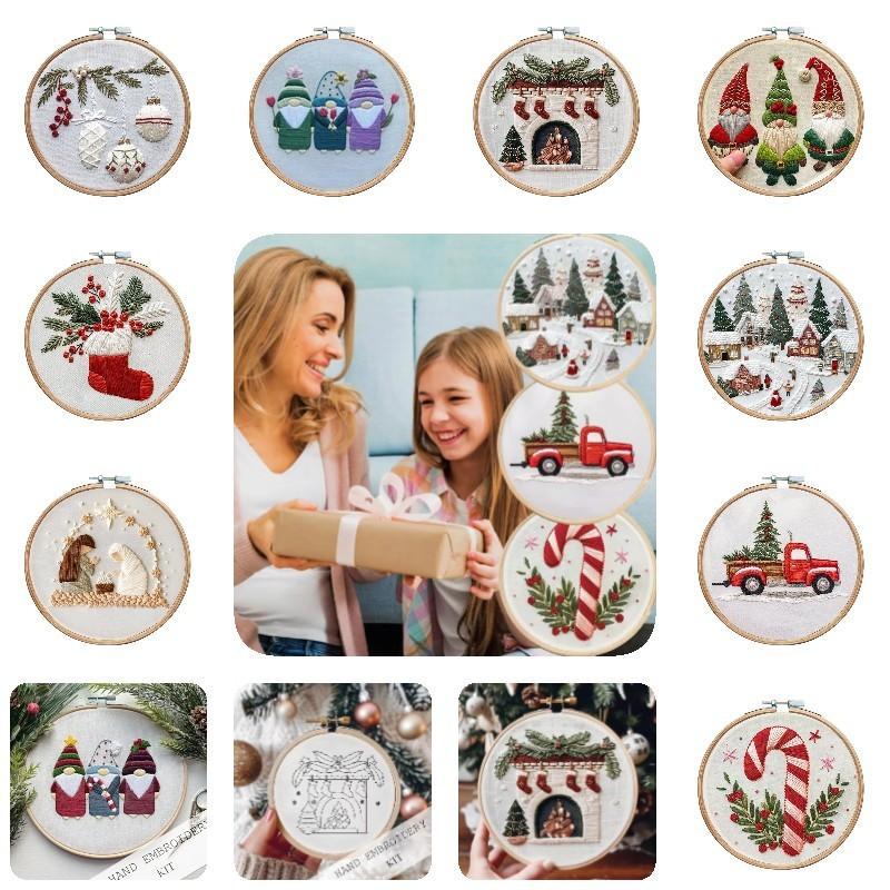 Christmas Embroidery Kit Featuring Unique Floral And Leaf Designs Perfect For Holiday Decor Projects