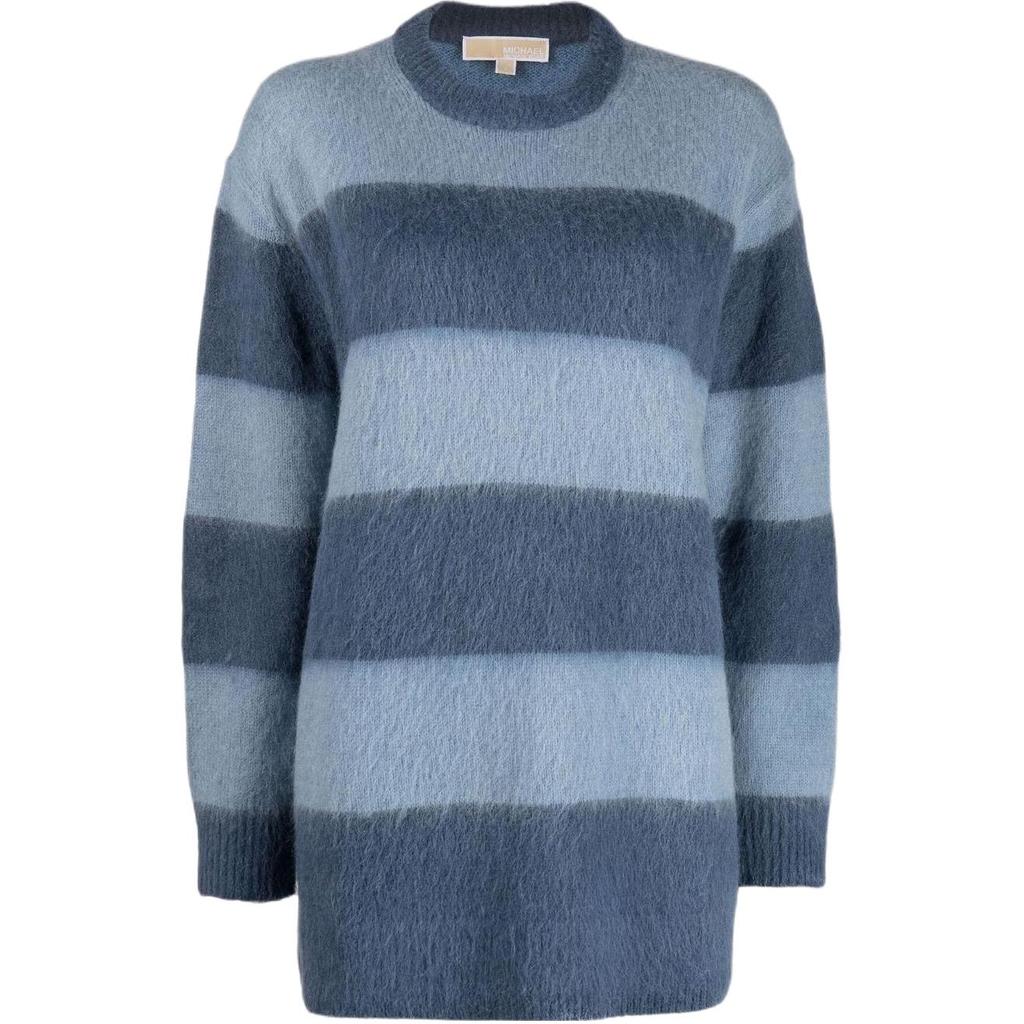 Michael Kors SS22 Striped Patchwork Loose Knit Round Neck Sweater Women Sweater Blue MH160794RA-424