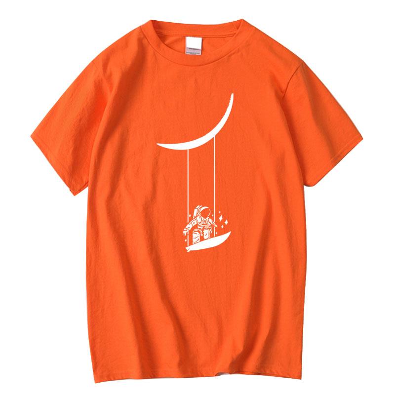 Unisexs Tshirt Cotton Blend Short Sleeve Funny Astronaut Print Unisex T Shirt Casual Summer Loose Tee Shirts Unisex Oneck Male Tshirt