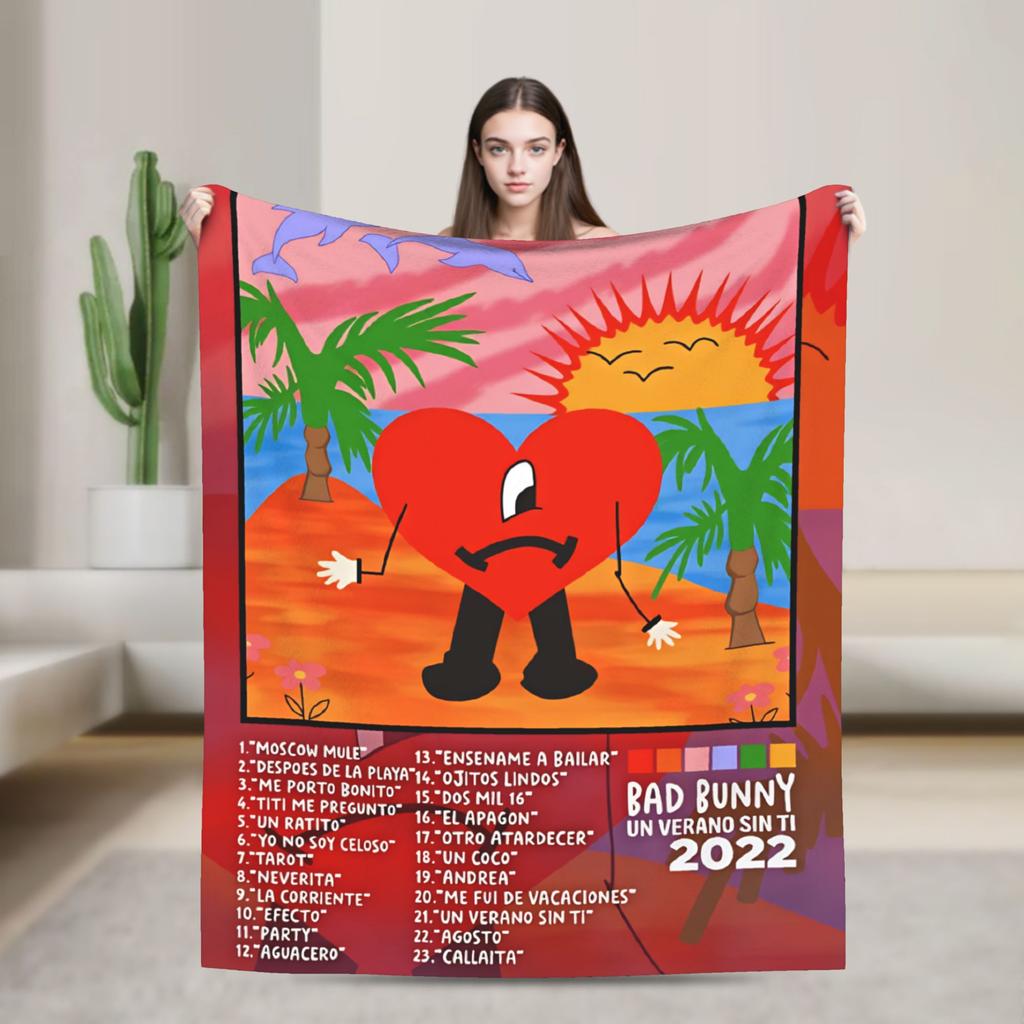 DTMF Mas Fotos Puerto Rico Frog Bad Bunny Album Blanket Soft Plush Throw Blanket For Kids Bedroom Flannel Bedspread Bed Cover