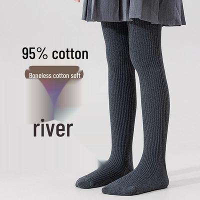 Children's TikTok Style Thin Fleece Tights - Autumn/Winter - Gray/Black Leggings
