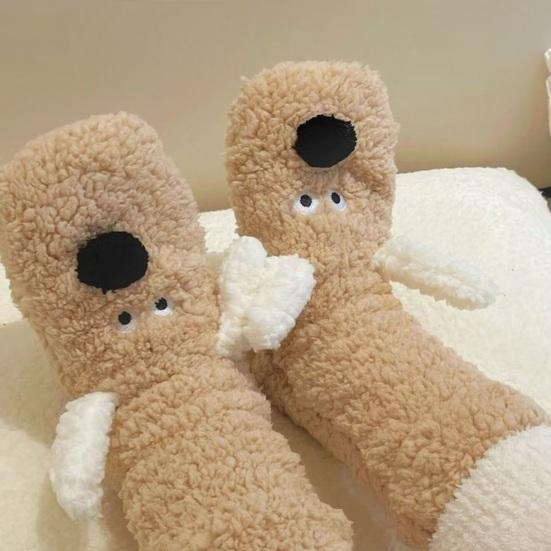 Tüylü İç Mekan Çorapları Kulaklı Sevimli Tüylü Köpek Çorapları Rahat Kabin Çorapları Erkek Kadın Sıcak Kışlık Evde Dinlenme Uyku Çorapları