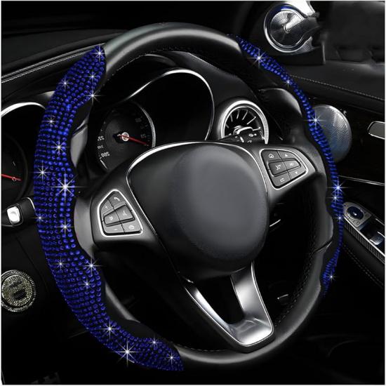 2 PCS Steering Wheel Cover, Segmented Car Wheel Covers With Crystal Rhinestones, Non-Slip Protector Bling Sparkly Decoration For Most Steering